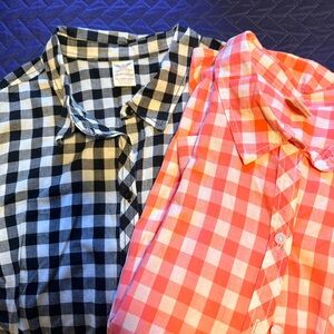 Faded Glory Checkered Button Down Shirts - Black and Pink/Peach